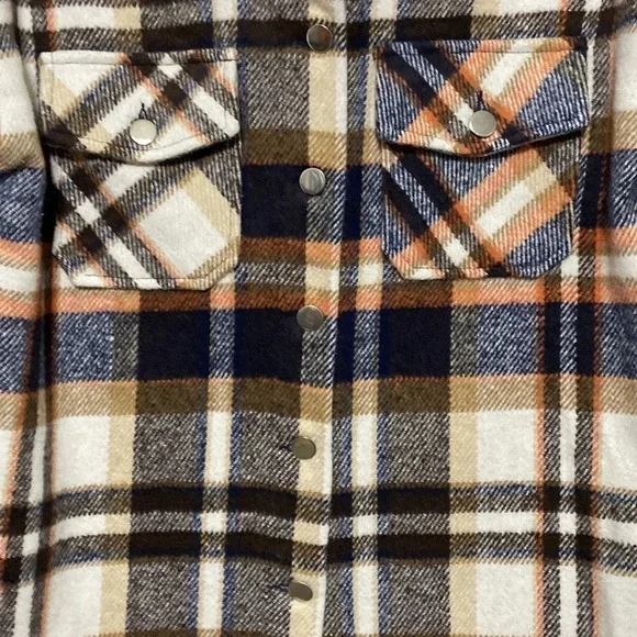 BTFBM Boutique NEW Plaid Flap Pocket Drop Shoulder Open Front Shacket Size S - Picture 8 of 10